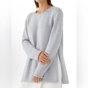 Eileen Fisher Alpaca & Organic Cotton Ballet Neck Side Slit Gray Sweater Size SP